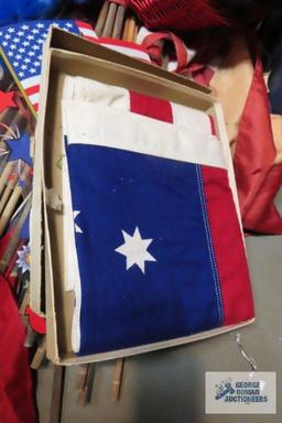 Large variety of American flags, banners, baskets,...etc