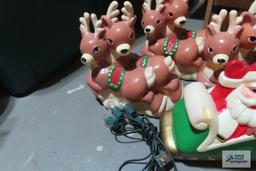 Santa Claus sleigh and reindeer plastic lighted decoration and snowman lights