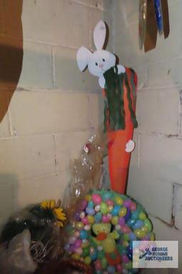 Easter decorations and plastic eggs with baskets