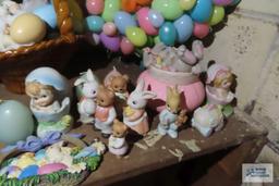 Easter decorations and plastic eggs with baskets