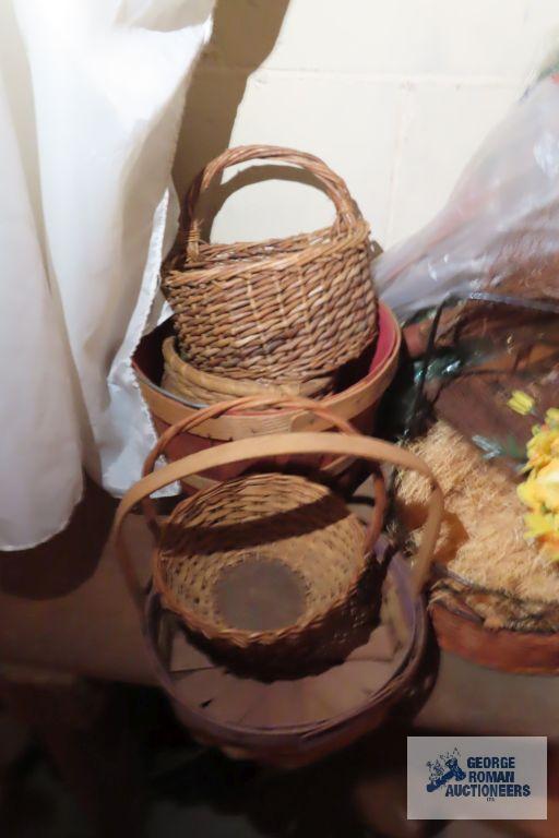 Easter decorations and plastic eggs with baskets