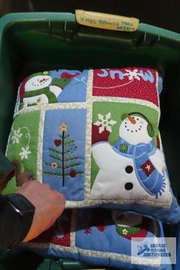 Christmas pillows, throw, tree skirt, stockings, tablecloths, tree topper, decorative items