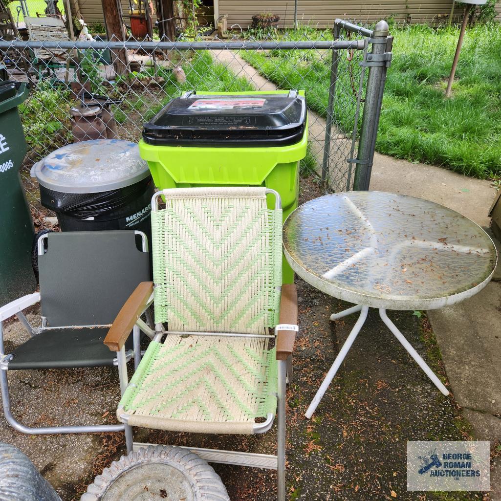 Medium sized outdoor table and two folding chairs