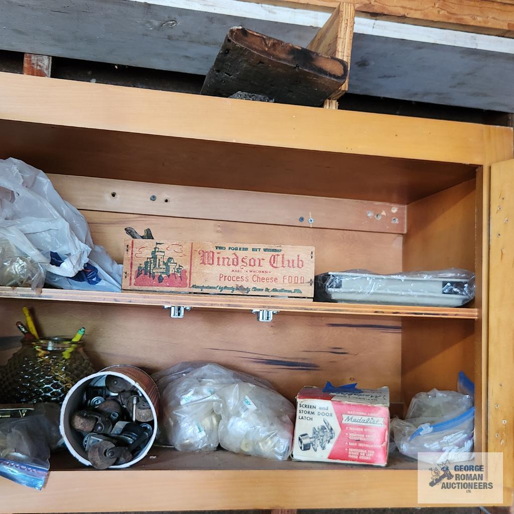 Lot of mailboxes, hardware, wooden toolbox, caulking and etc