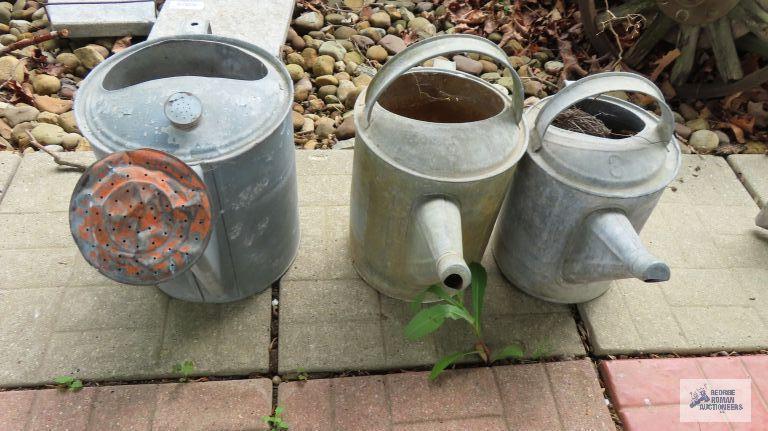 Three antique watering cans