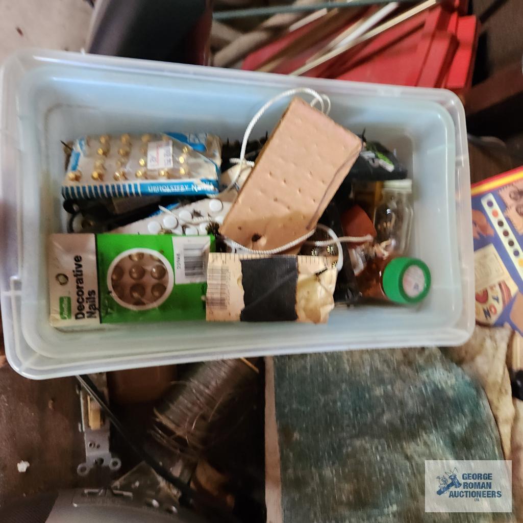 Metal desk, vintage wooden step stool, boombox, hardware, decorative wood pieces and etc