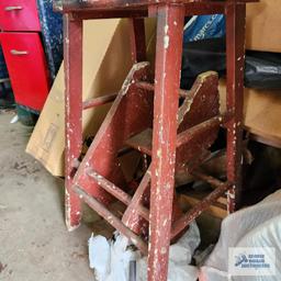 Metal desk, vintage wooden step stool, boombox, hardware, decorative wood pieces and etc