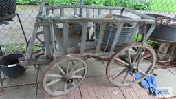 Antique wagon, wooden duck decoration, coal...bucket and metal wash tub