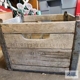 1950 Petersburg Creamery wooden and metal milk crate