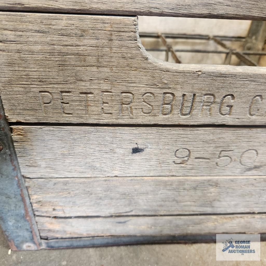 1950 Petersburg Creamery wooden and metal milk crate