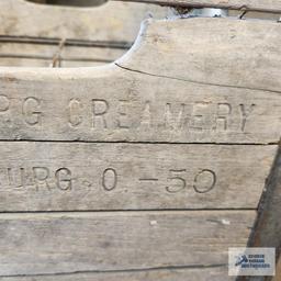 1950 Petersburg Creamery wooden and metal milk crate