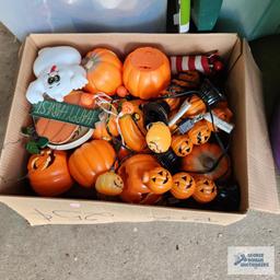 lot of Halloween decorations and lights