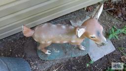Cement deer decoration. marked 1961, Has cracks and base is split