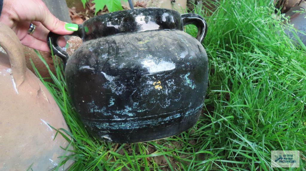 Antique jugs and two handle planter