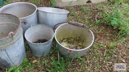 Lot of aluminum pots and metal buckets