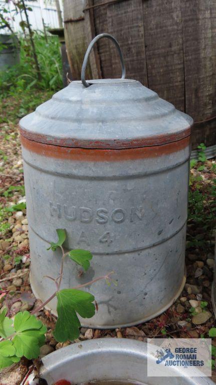 Hammered aluminum kettle, chicken feeder parts, and metal buckets