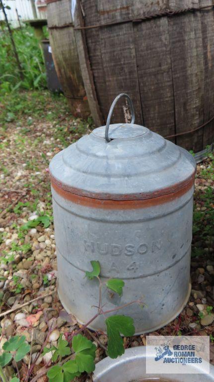 Hammered aluminum kettle, chicken feeder parts, and metal buckets