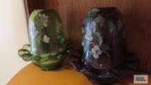 Two Fenton hand painted candle holders
