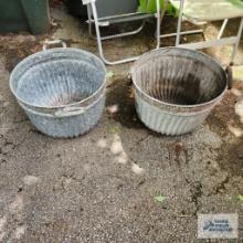 Two metal wash tubs