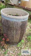 Wooden nail keg with planter