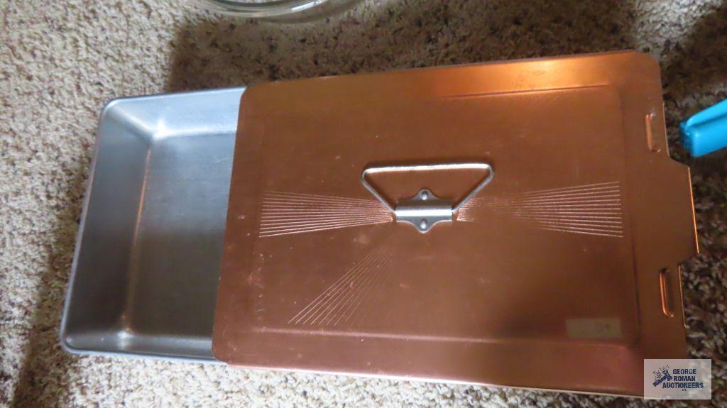 Bowl and covered tin cake pan