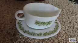 Pyrex,...corning ware, gravy plate and pitcher