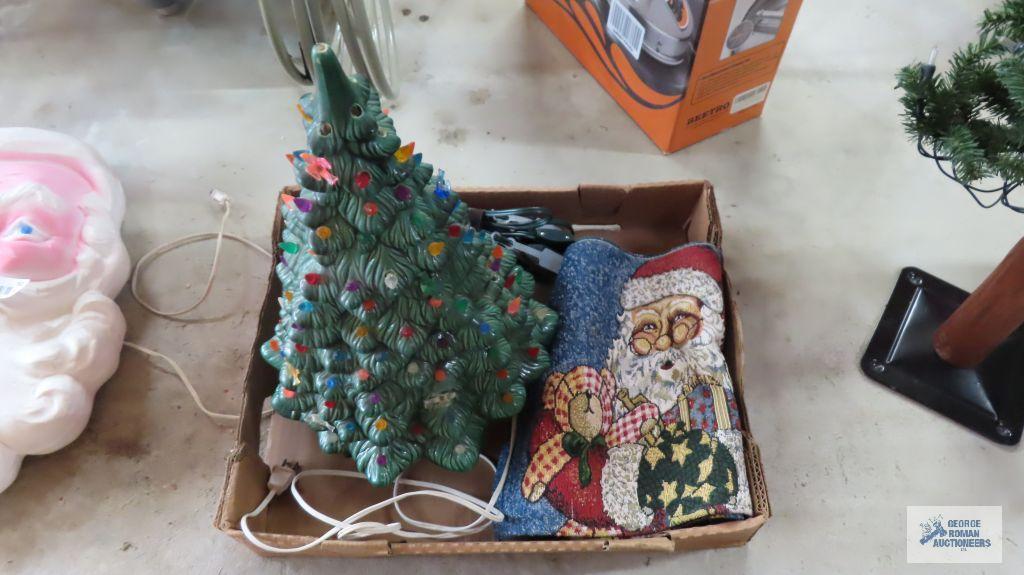 Ceramic...Christmas tree, extension cords, and table runner