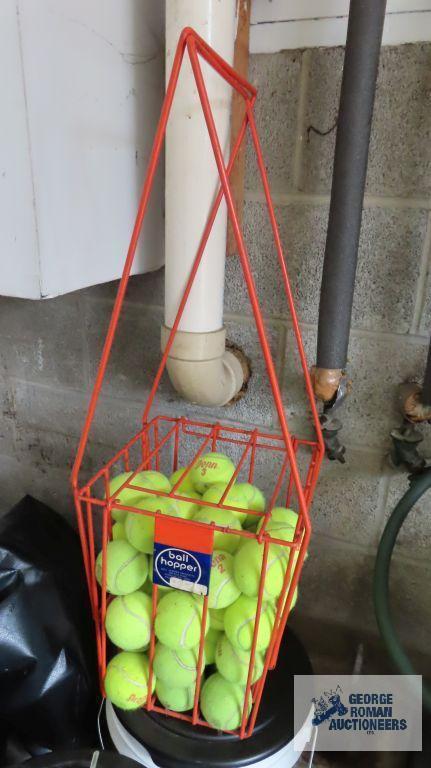 Two buckets of...tennis balls, ball hopper and Prince tennis machine