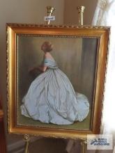 JPL 1969 portrait of a lady oil on board in gold frame...on brass easel