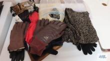 Lot of gloves, scarves, and umbrellas