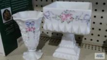 Westmoreland milk glass compote and vase