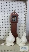 Clock chicken light and ceramic rooster and hen