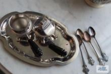 Spoons made in Switzerland, small tray with lighter and ashtray