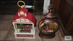 Two lighted barn scene...snow globes