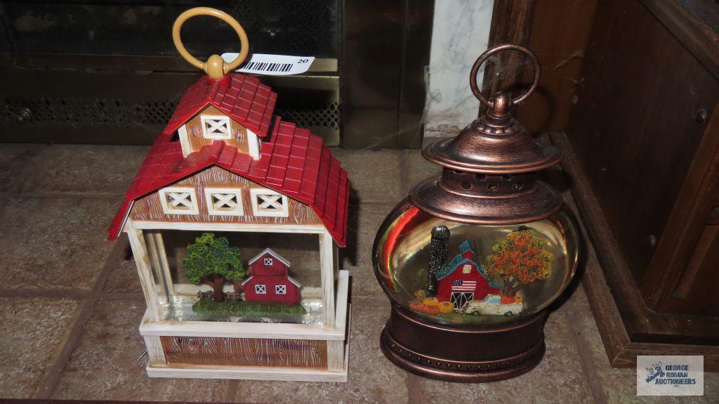 Two lighted barn scene...snow globes
