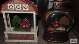 Two lighted barn scene...snow globes