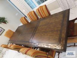 Ace Manufacturing large rectangular table with 8 chairs. The top is one piece. 10' long by 46" wide