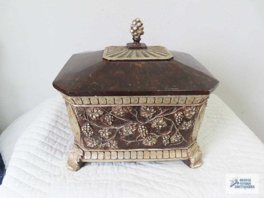 Decorative covered box, heavy. 13-1/2" wide by 11" deep by 13" tall