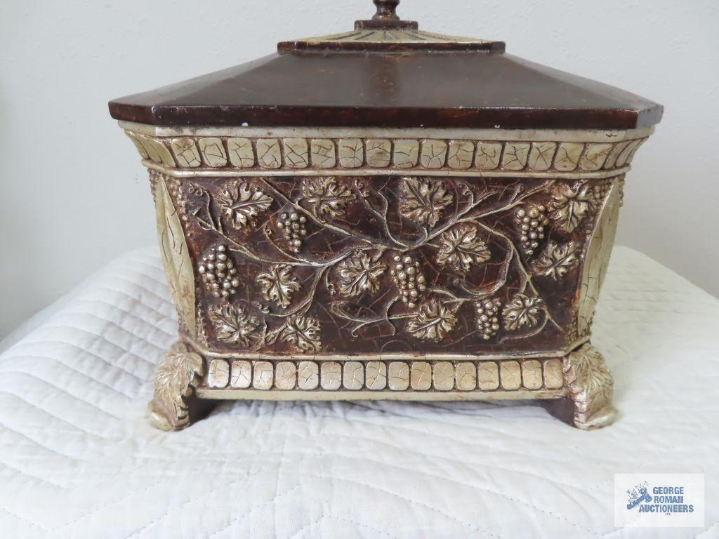 Decorative covered box, heavy. 13-1/2" wide by 11" deep by 13" tall