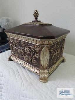 Decorative covered box, heavy. 13-1/2" wide by 11" deep by 13" tall