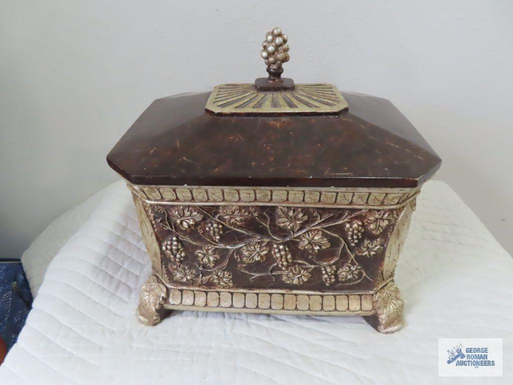 Decorative covered box, heavy. 13-1/2" wide by 11" deep by 13" tall