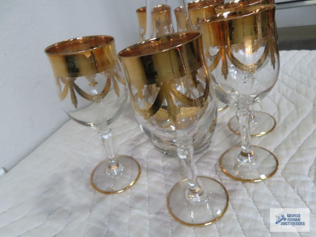Decanter set with gold trim