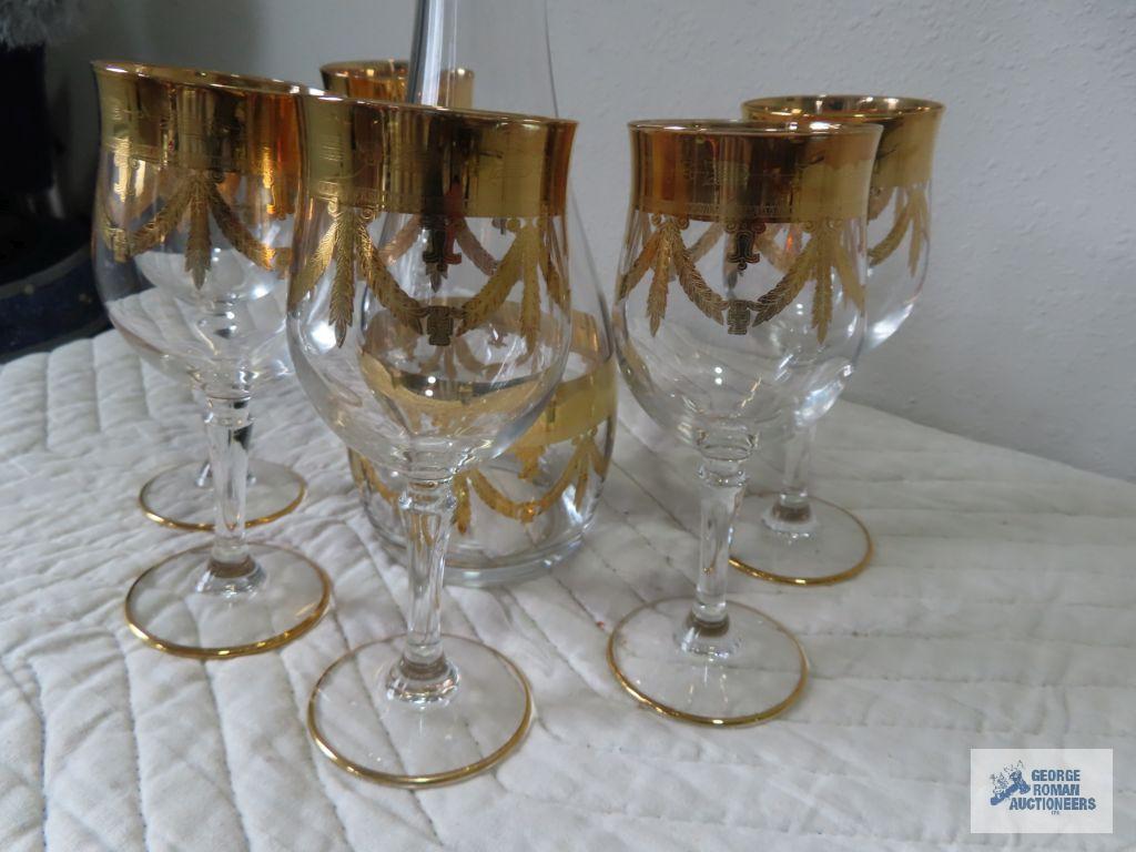 Decanter set with gold trim