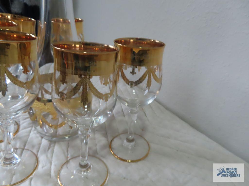 Decanter set with gold trim