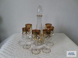 Decanter set with gold trim