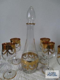 Decanter set with gold trim
