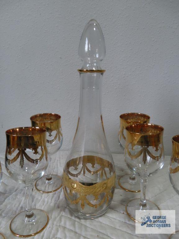 Decanter set with gold trim