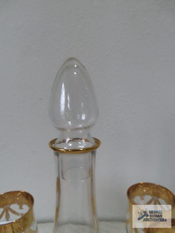 Decanter set with gold trim