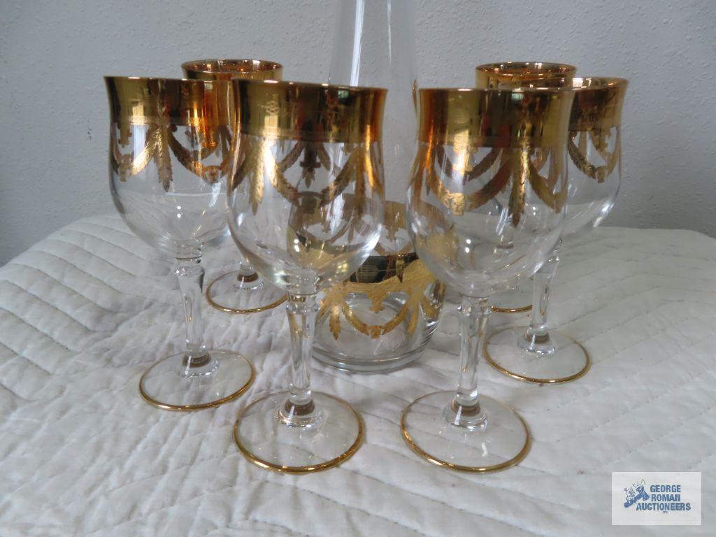 Decanter set with gold trim