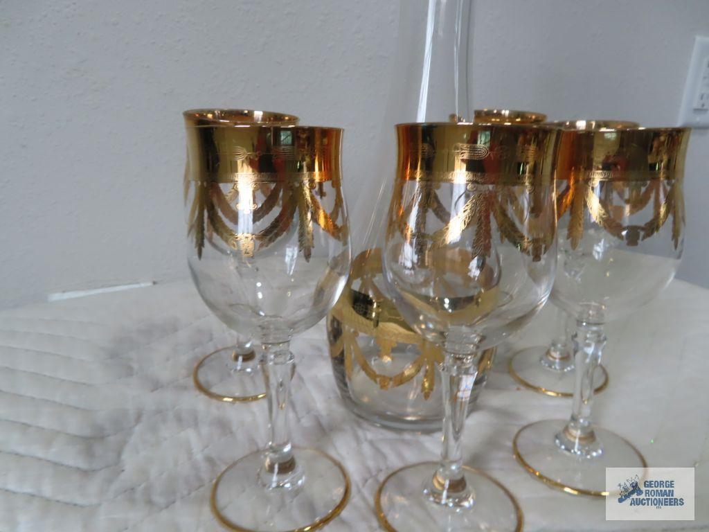 Decanter set with gold trim